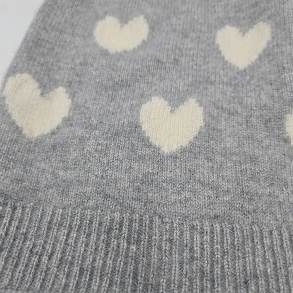 Talbots 100% Cashmere Ladies Scarf Gray w/ Cream Hearts 10”x80” Love Preppy